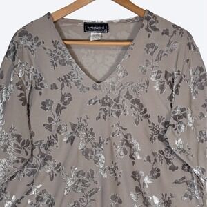 VTG Y2K Impressions Millennium Womens 1X Silver Floral Velvet‎ Burnout Top